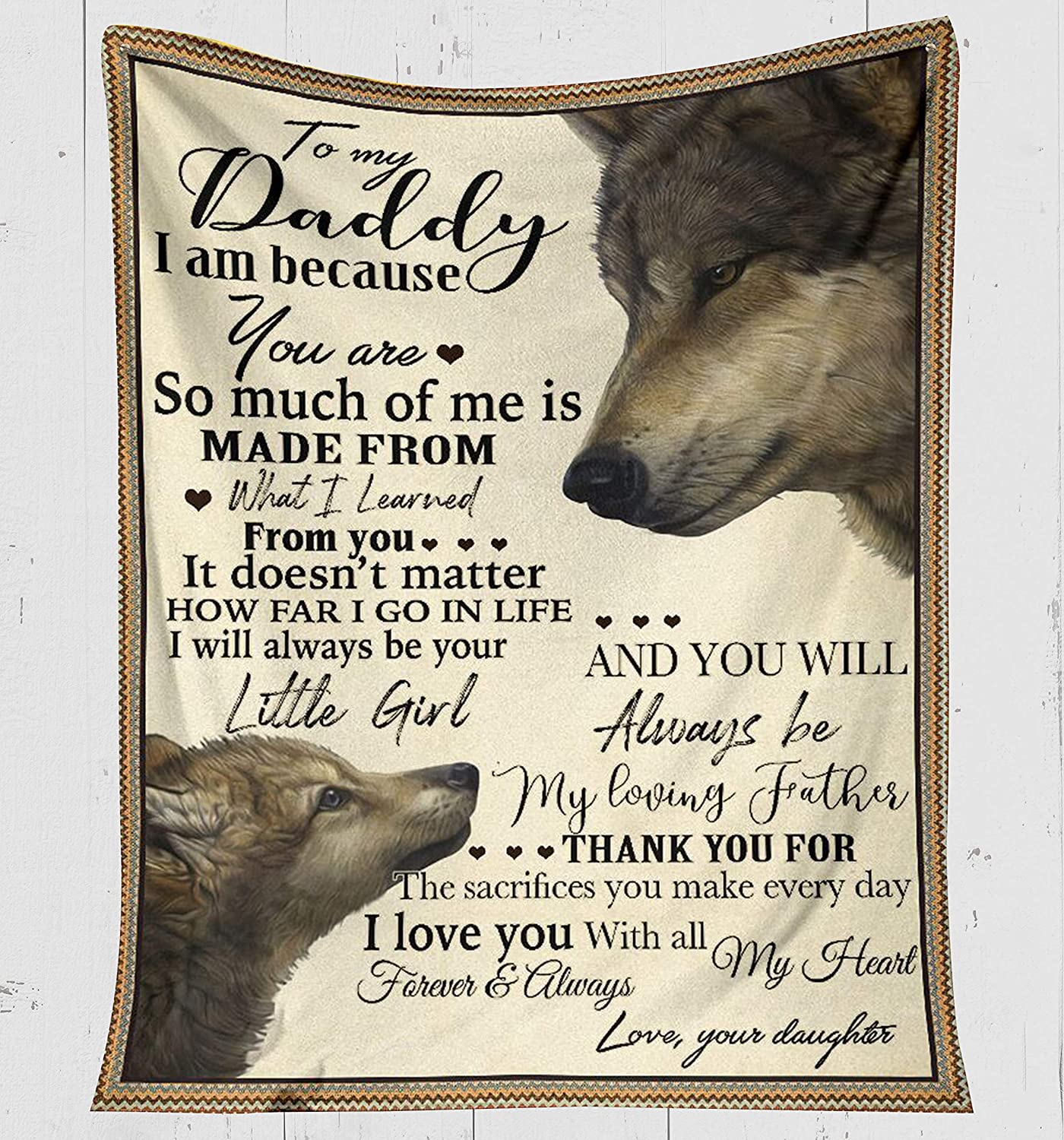 Fleece Blanket -Wolf Fleece Blanket-to My Daddy-I Love You Forever and Always-Fleece Blanket 3D Soft Cozy Lightweight Durable Plush Throw Blanket for Bedroom Living, Gift for Father