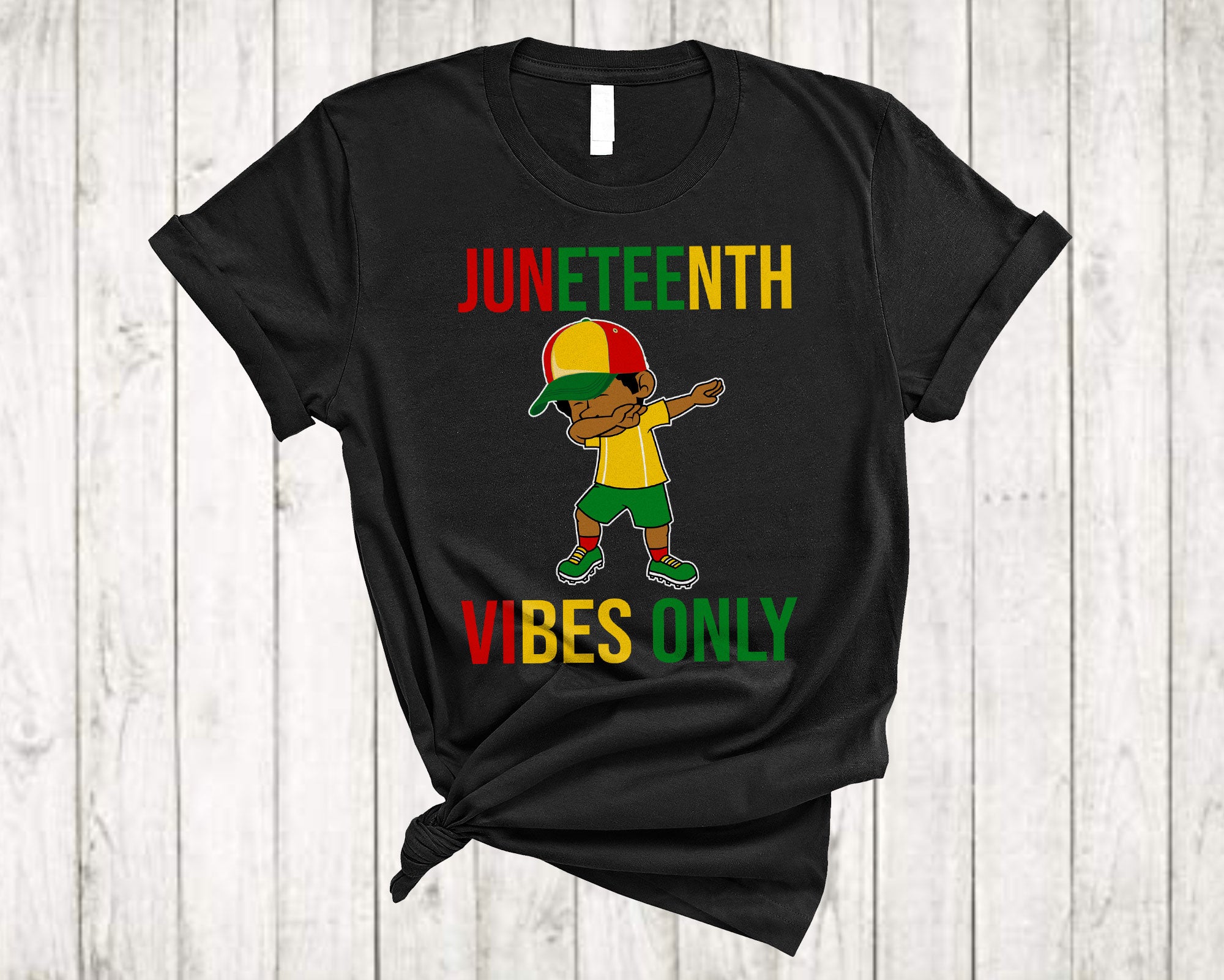 Juneteenth Black Shirt Juneteenth Vibes Only Cool Dabbing African Boys Kids Melanin Proud T-Shirt