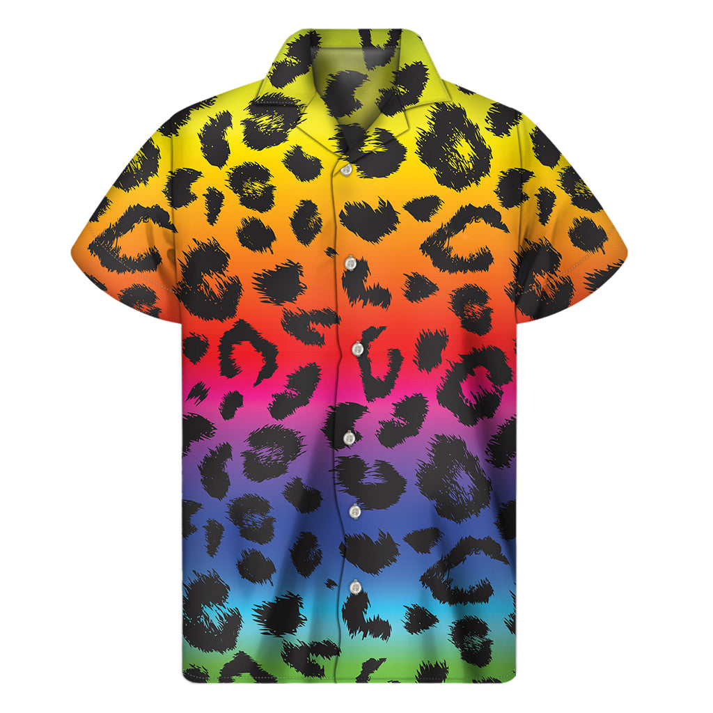 Rainbow Leopard Print Men’S Short Sleeve Shirt