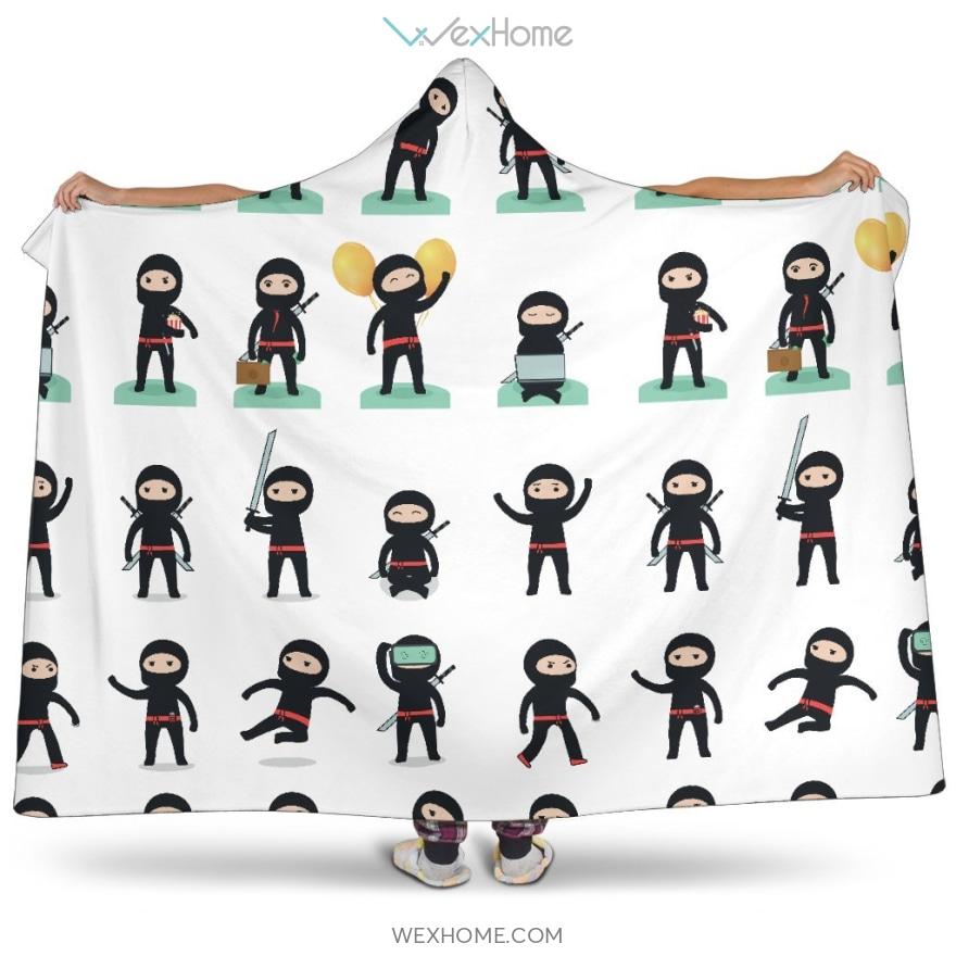 Cute Ninja Katana Sword Pattern Hooded Blanket