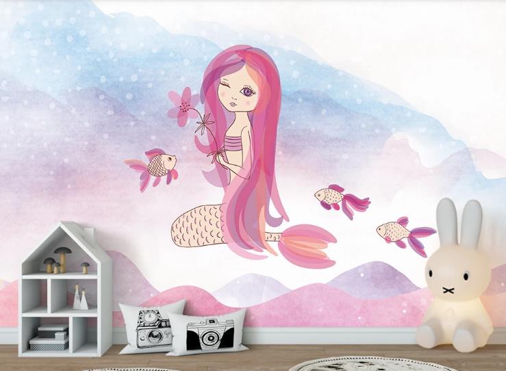 3D Watercolor Animal Mermaid Wall Mural Wallpaper Lqh 508