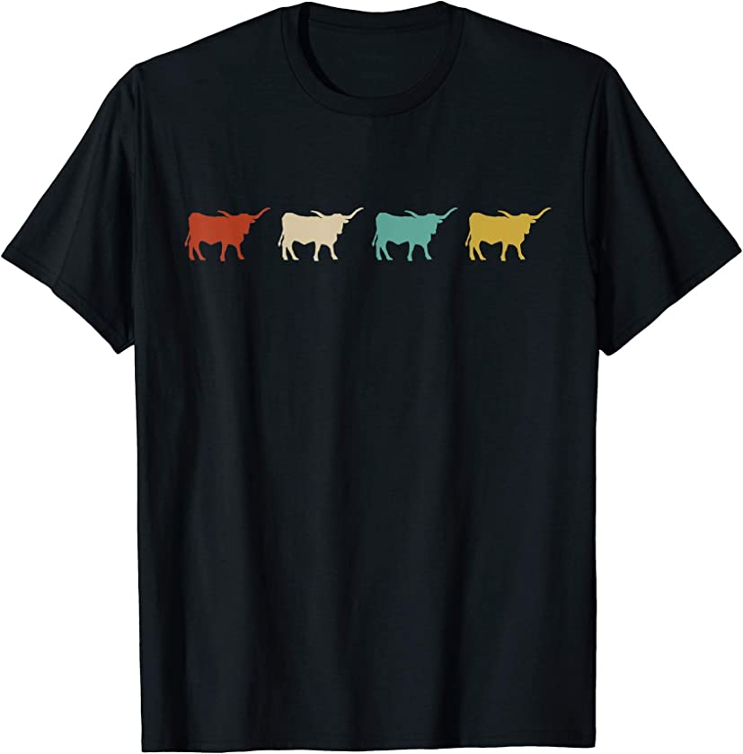 Vintage Retro Longhorn Cow Farm Animal Gift T-Shirt