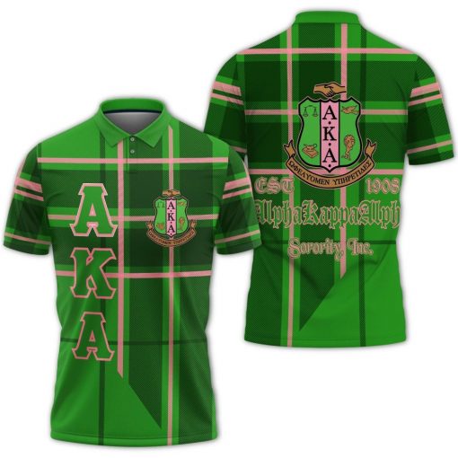 Alpha Kappa Alpha Est 1908 Emblem Pink Line Polo Shirt