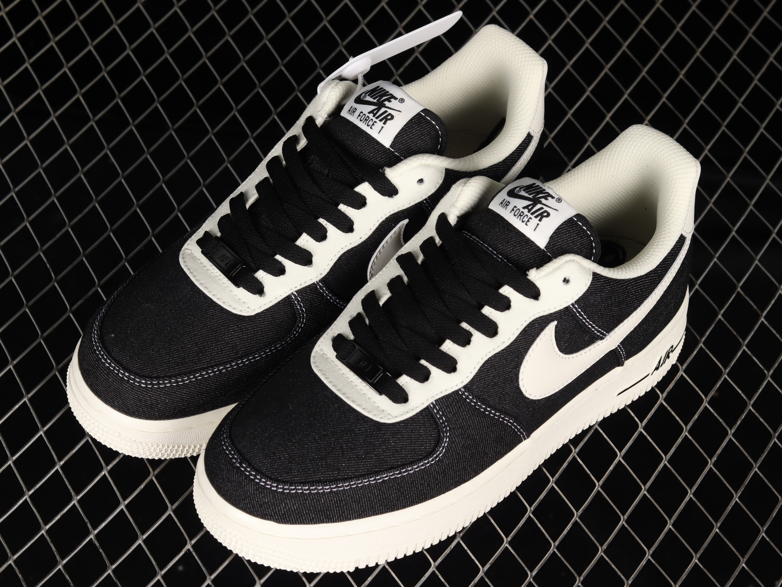 Nike Air Force 1 07 Low Denim Black Beige Shoes Sneakers PR-738402