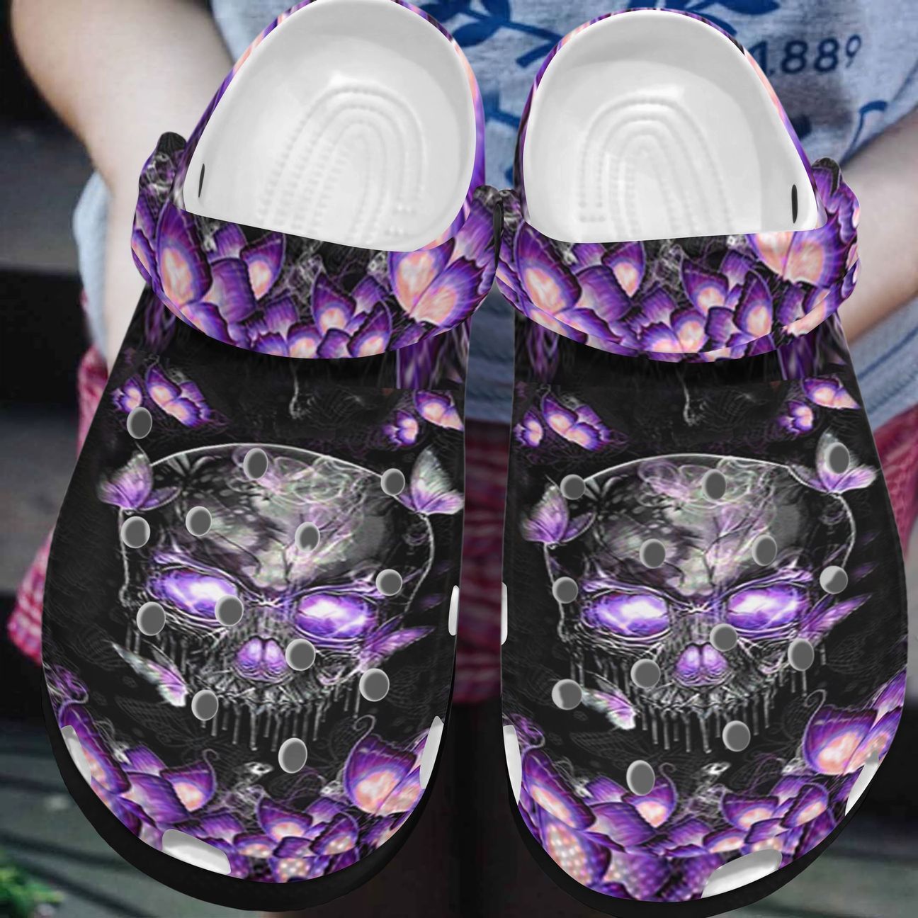 Skull Personalized Clog, Custom Name, Text, Color, Number Fashion Style For Women, Men, Kid, Print 3D Purple Butterfly Skull