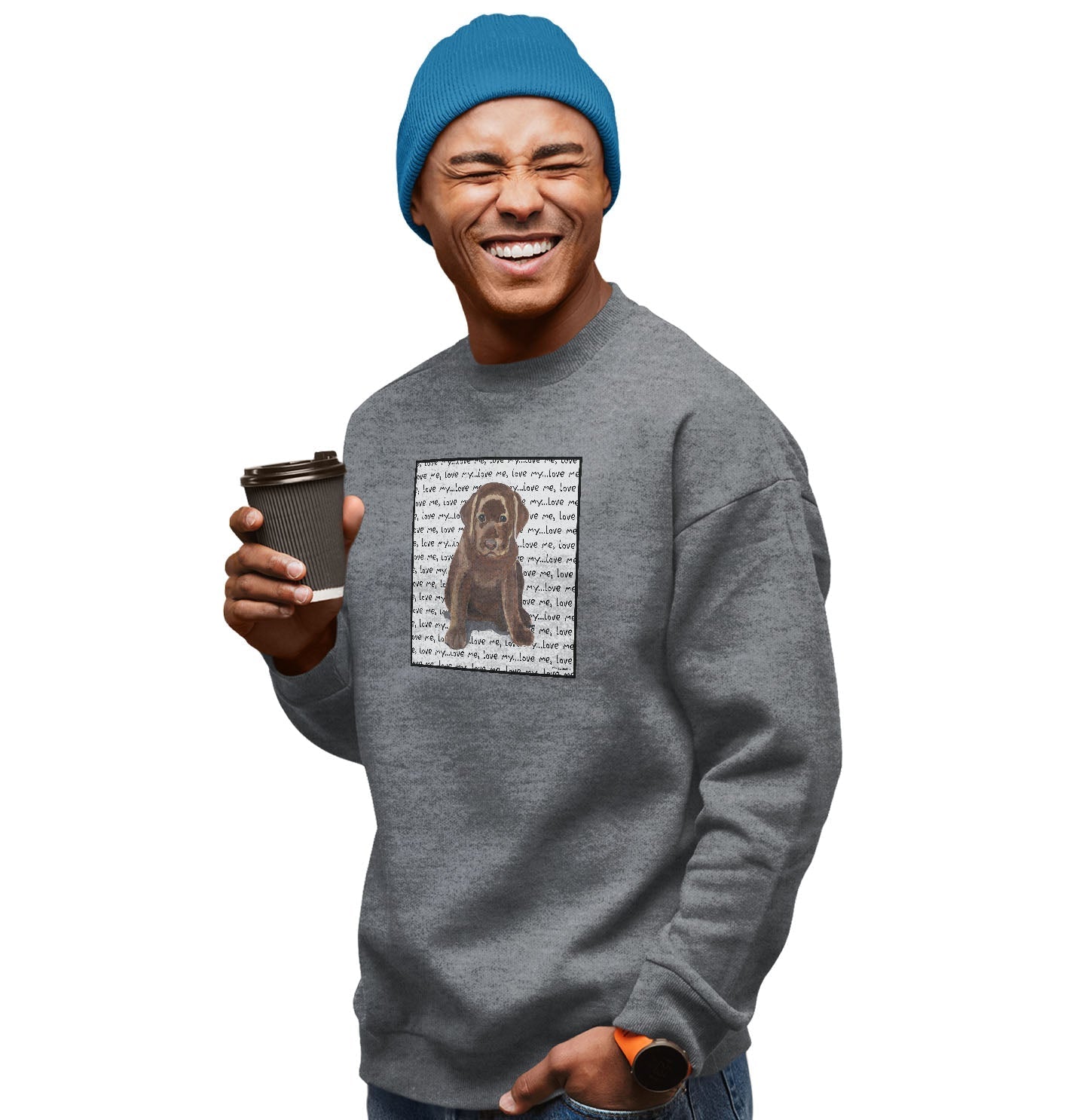 Chocolate Lab Puppy Love Text – Adult Unisex Crewneck Sweatshirt