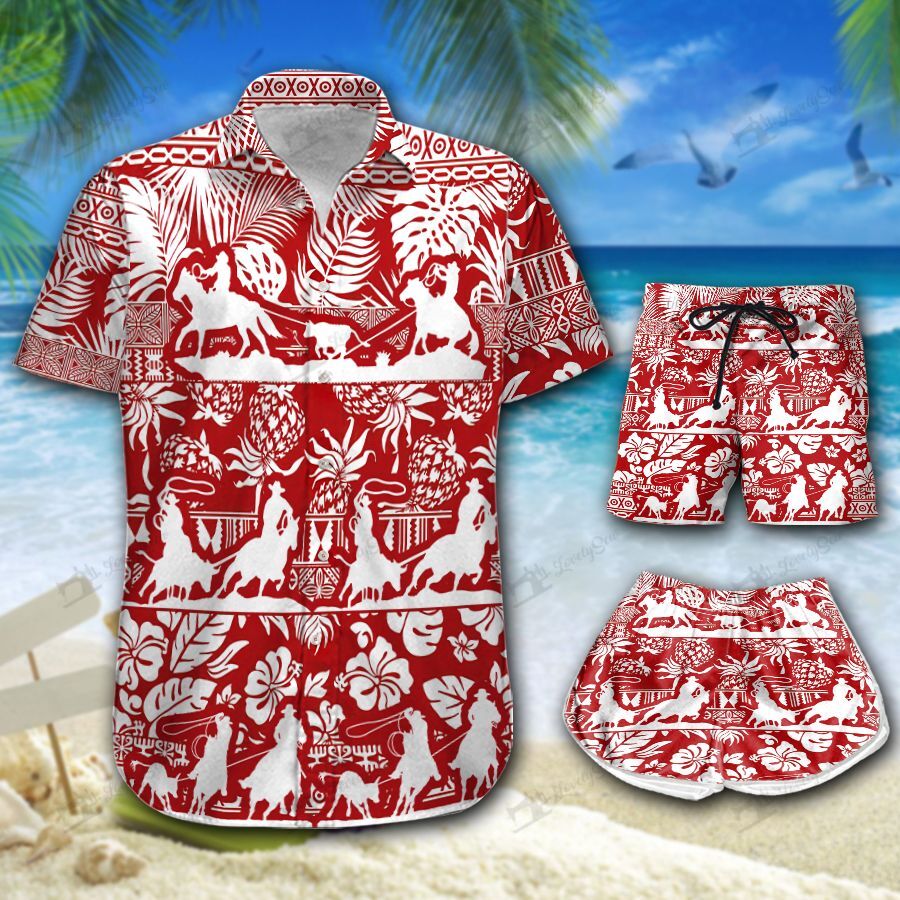 Team Roping Pineapple Hawaiian Shirt Shorts Ha55994