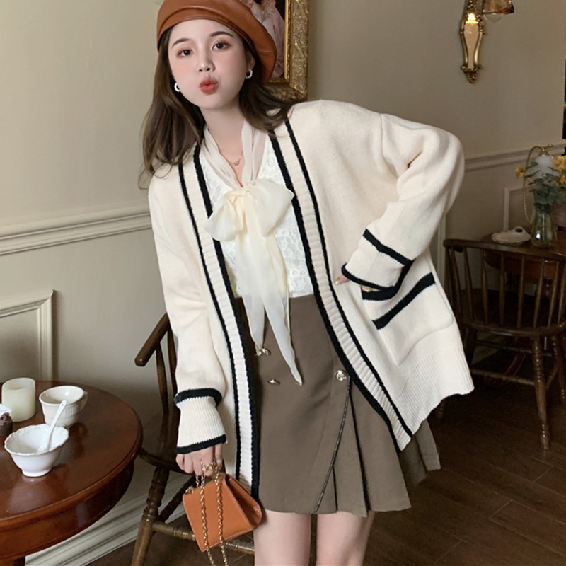 2022 Autumn Winter Knitted Sweater Coat Women’s Lazy Wind Soft Sweet College Style Sweater Cardigan Female Loose Wear Outer Coat alx