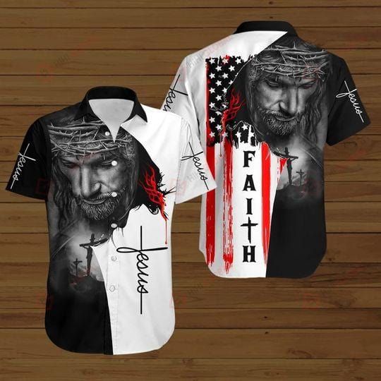 American Flags God Jesus Christian Cross Faith Gift Easter Day Aloha Hawaiian Shirts #V