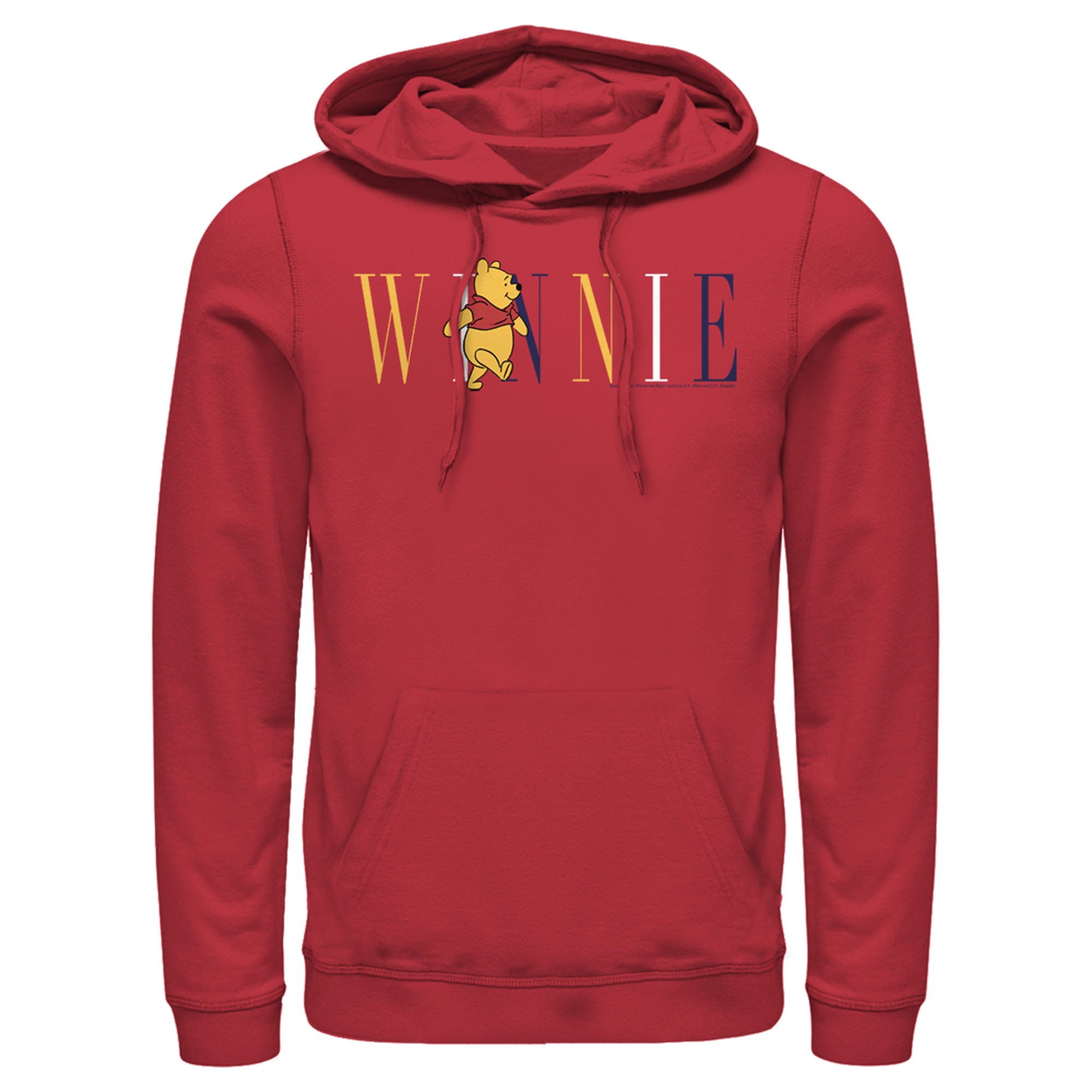 Men’S Winnie The Pooh Yellow, White, And Blue Script Pull Over Hoodie