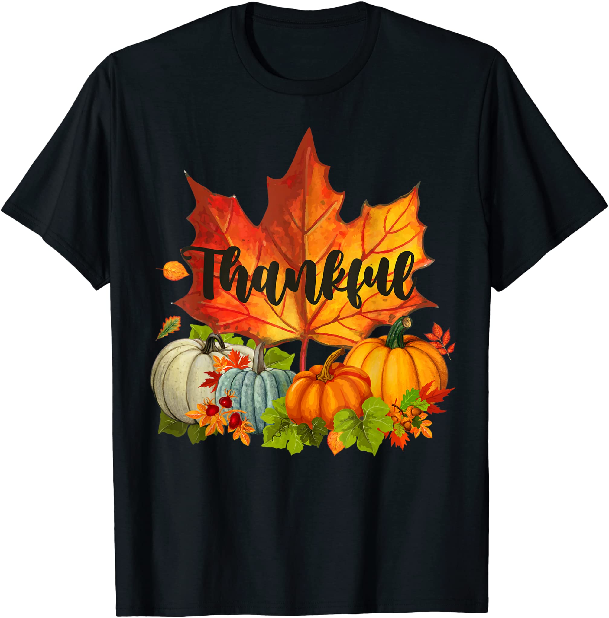 Happpy Thanksgiving Day Autumn Fall Maple Leaves Thankful T-Shirt