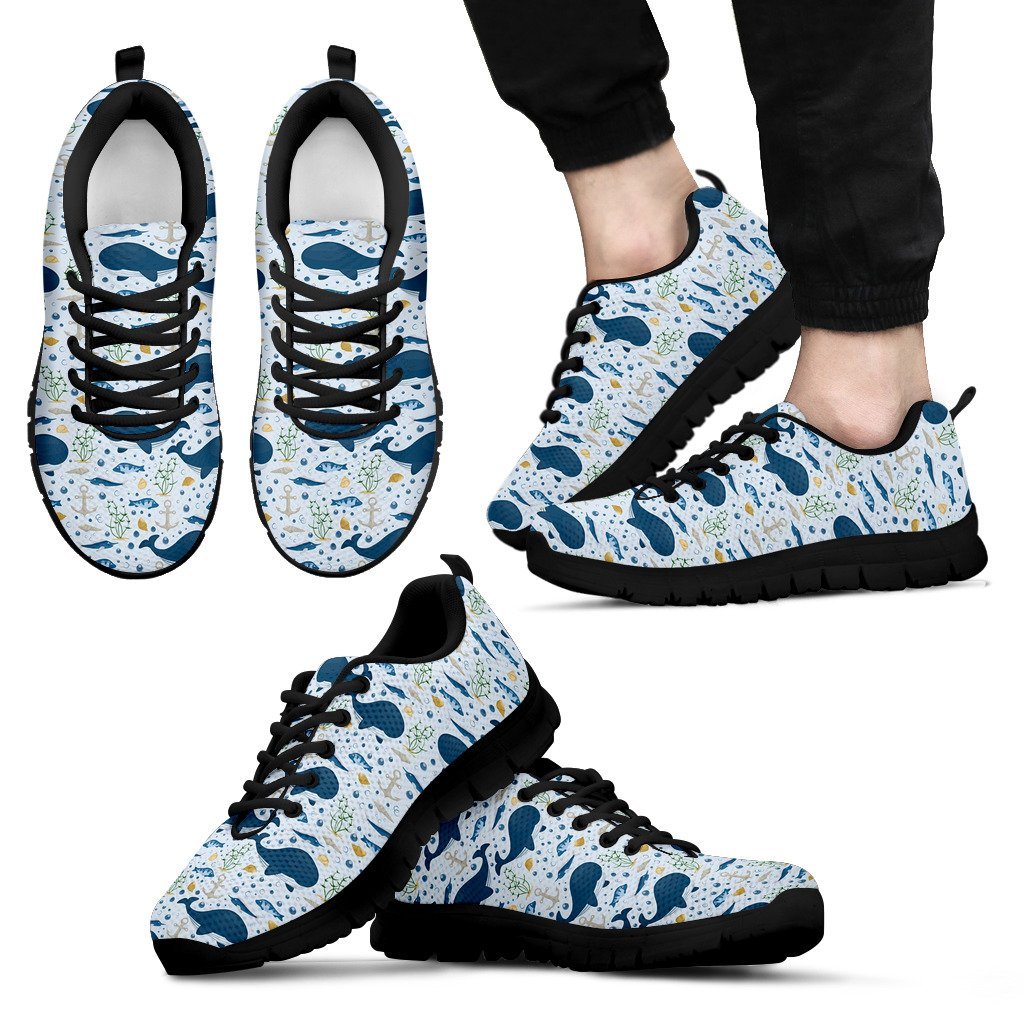 Pattern Print Whale Humpback Black Sneaker Shoes For Men Women