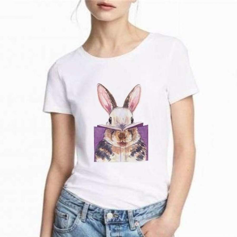 Summer Awesome Tops T-Shirts Cotton Short Sleeve Adorable Rabbit Graphic Tee For Women Girls