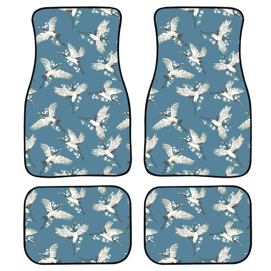 Flying Crane Bird Pattern Print Front And Back Car Floor Mats, Front Car Mat