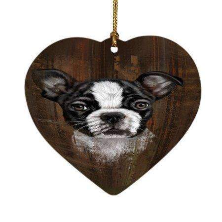 Rustic Boston Terrier Puppy Heart Christmas Ornament Hpor48213