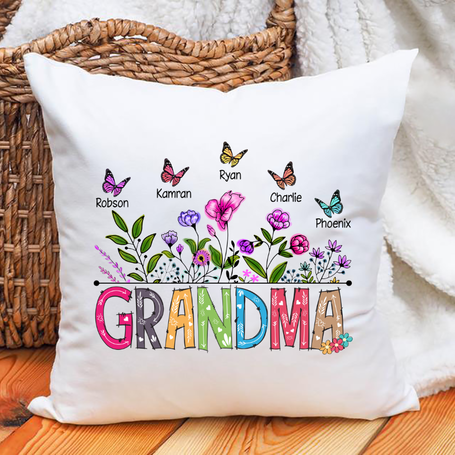 Grandma And Grandkids Butterfly Indoor Pillow