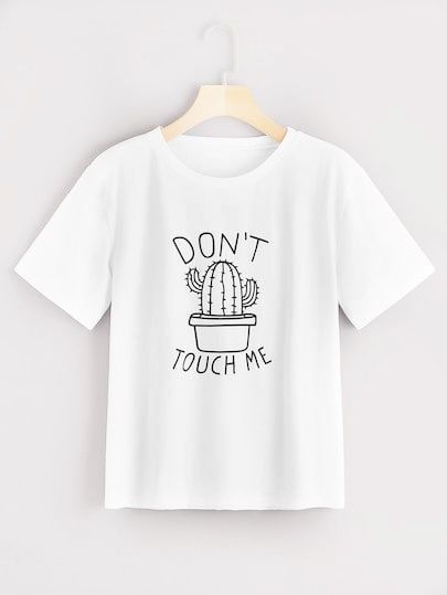 Cactus & Letter Print Crew Neck … fashionstation