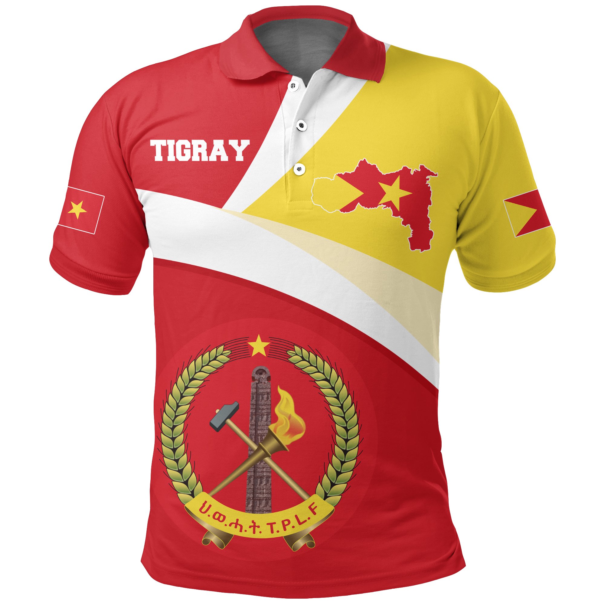 1stTheWorld Tigray Polo Shirt, Tigray Flag Maps Red Custom A10