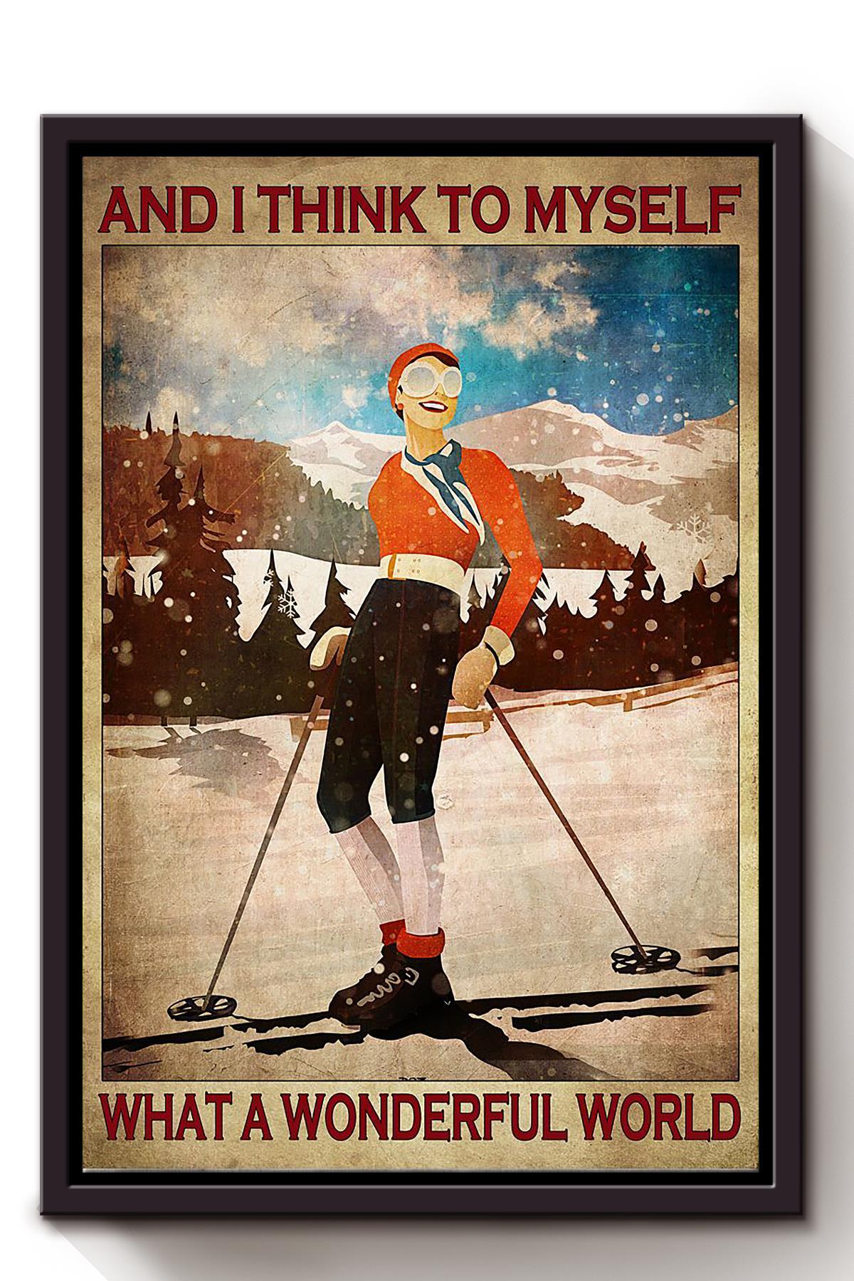 Boy And I Think To Myself What A Wonderful World Skiing Wall Art For Home Decor Framed Canvas