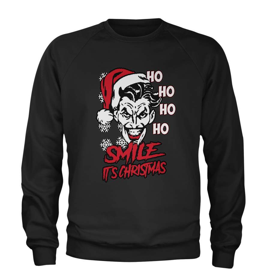 Smile It’s Christmas Joker Ugly Christmas Adult Crewneck Sweatshirt