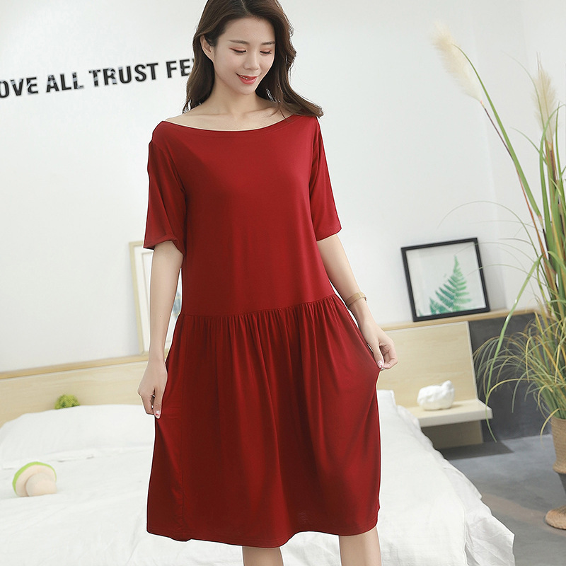 2019 new modal summer dresses women short sleeve pleated sleep dress loose home nightdress sexy nightwear sleepwear lingerie alx