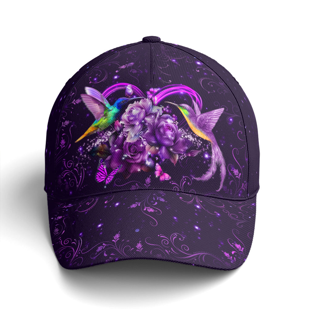 Purple Floral Couple Hummingbird Baseball Cap Coolspod