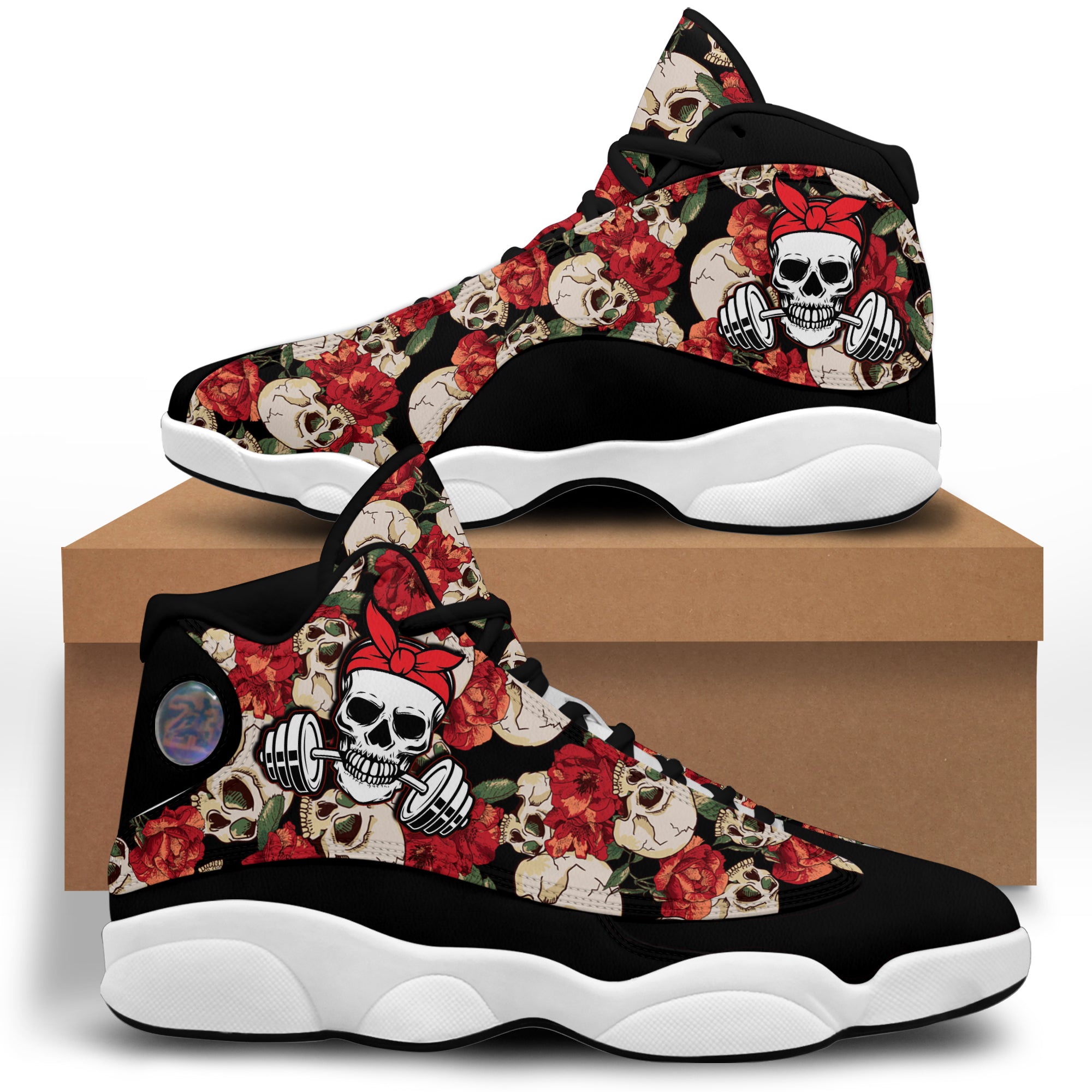 Gym Skull Dumbbell And Flower Pattern Jd13 Sneaker 08934