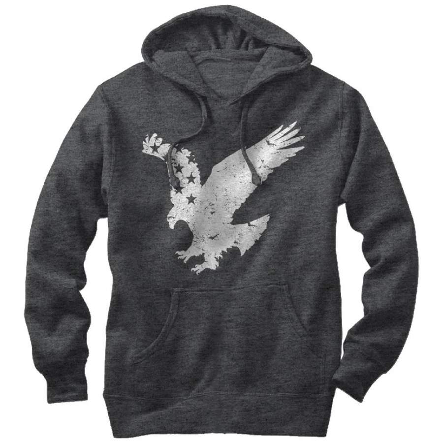 Lost Gods Men’s Flying Eagle American Flag  Lightweight Hoodie Charcoal Heather