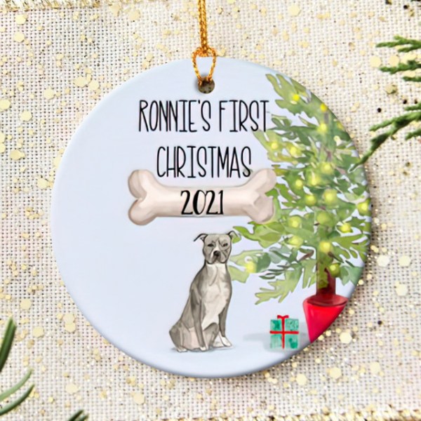 Personalized Blue Pit Bull Puppy’S First Christmas Ornament, Blue Pit Bull Ornament