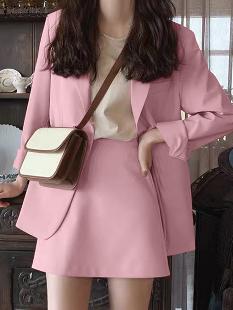 ZANZEA Women Fashion Office Long Sleeve Blazer and Skirts Suit 2022 Autumn Business Suits Two Pieces Matching Set Korean Style alx