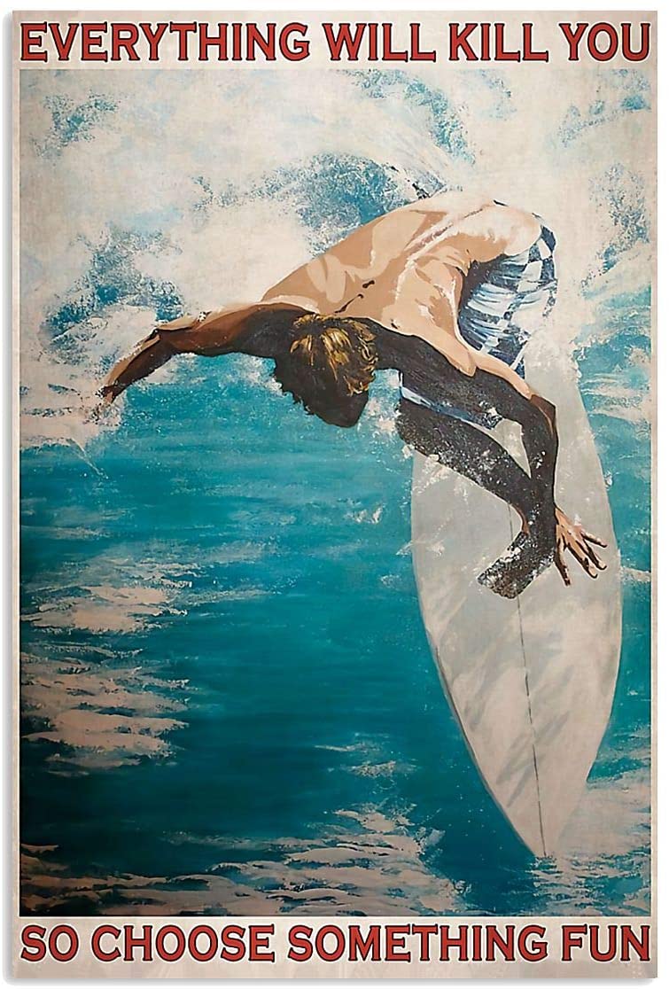 Vintage Man Surfing – Choose Something Fun Poster Art Print      Home Decor Gift For Men Women Family Friend On Birthday Xmas