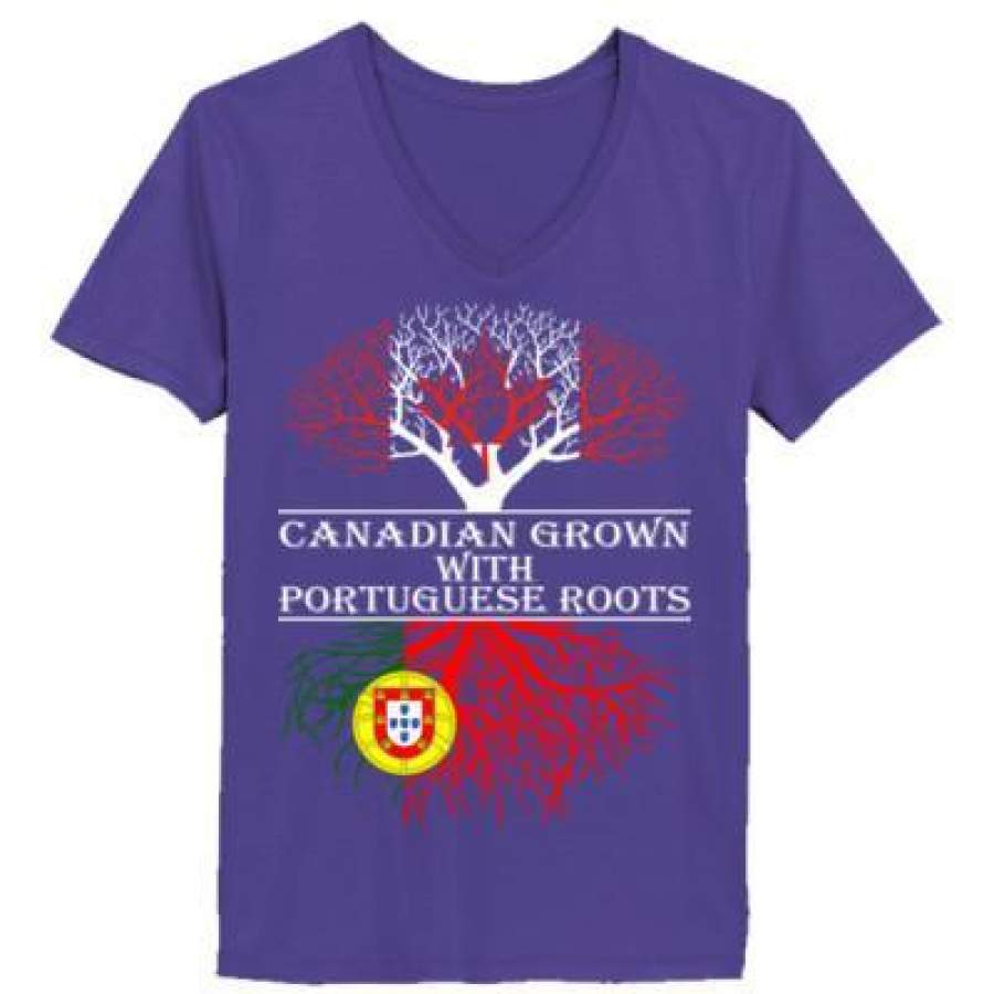 AGR Canadian Grown With Portuguese Roots – Ladies’ V-Neck T-Shirt