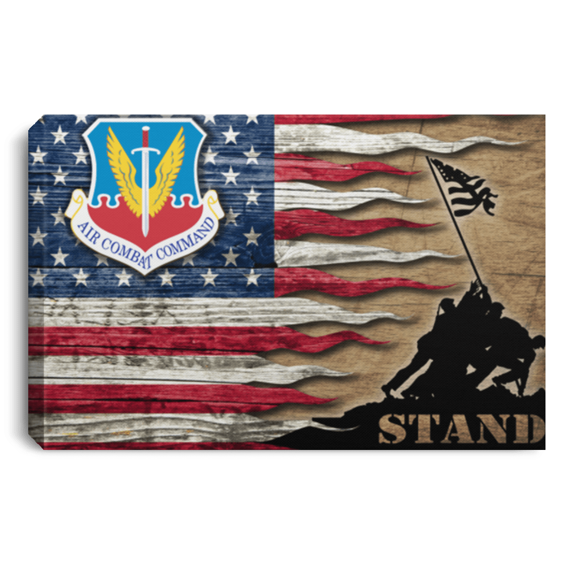 Us Air Force Air Combat Command Stand For The Flag 24X16 Inches  Landscape Canvas .75In Frame