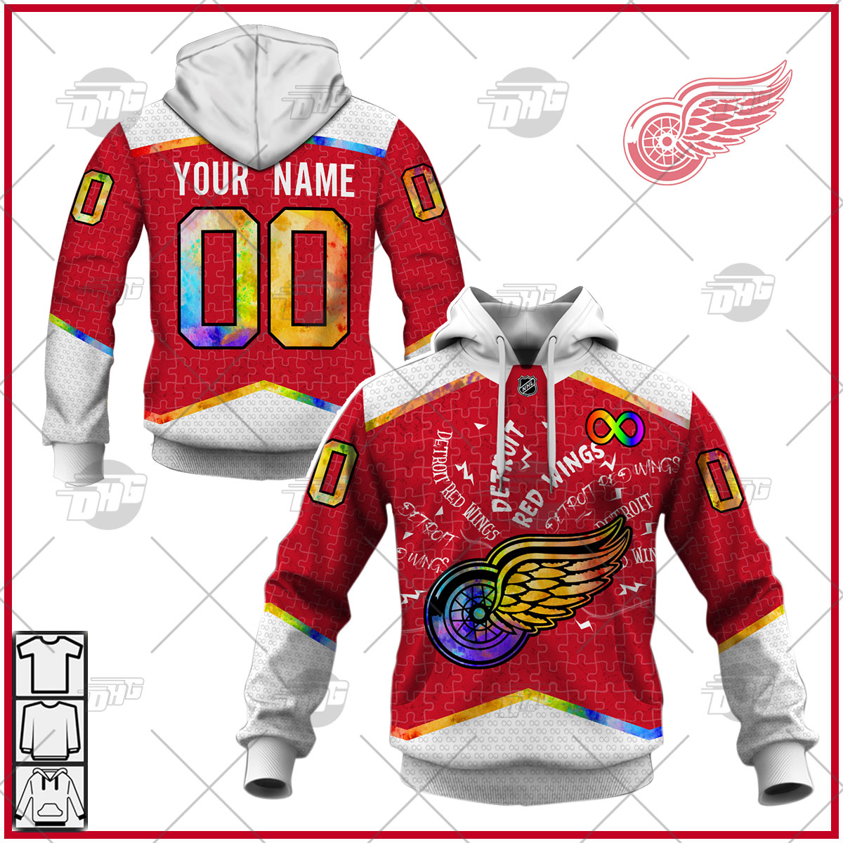 Personalized Detroit Red Wings Jersey Custom Autism Hoodie Personalize Hoodie