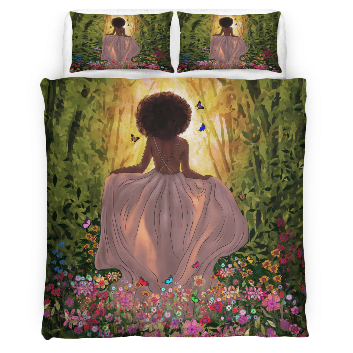 African Afro Girl Bedding Set All Over Print Natural Forest Princess Angel Bedding Set