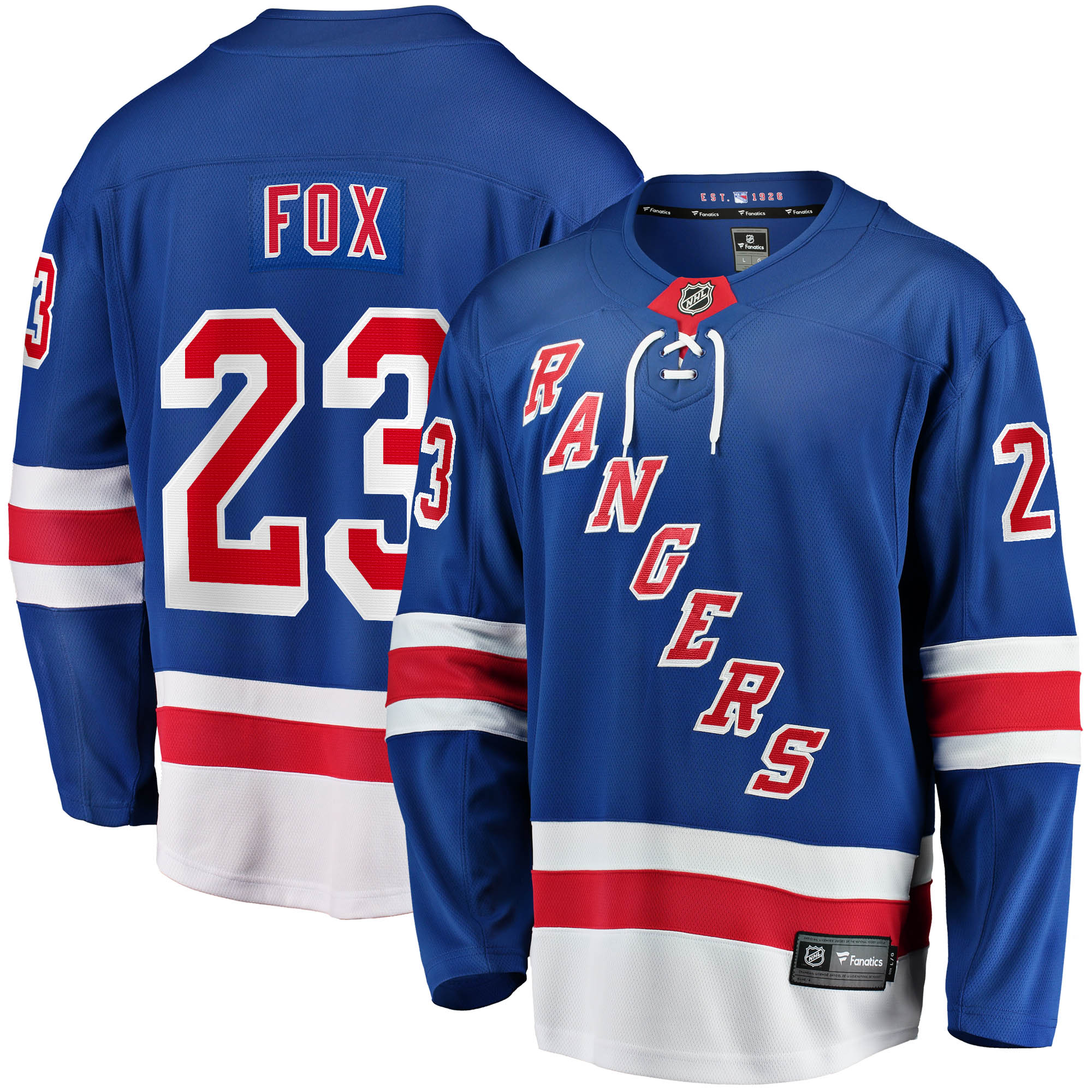 Adam Fox New York Rangers Branded Home Breakaway Replica Jersey – Blue