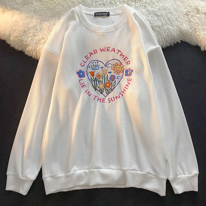 Cute Girl College Style Heart-shaped Embroidered Hundred Towers Sweatshirt Harajuku Punk Wild Warm Oversized Hoodie Women alx