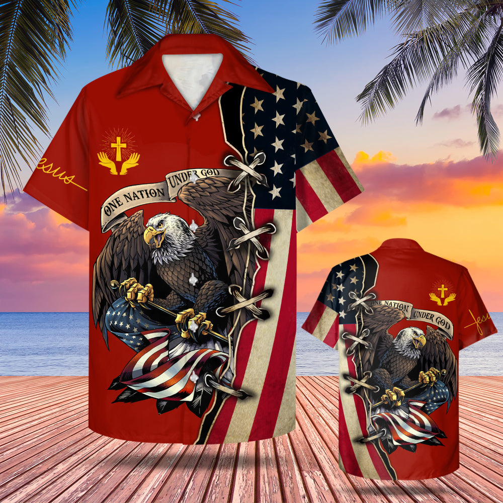 One Nation Under God American Flag Eagle All Over Print Shirt Hawaii Trhn Ha471