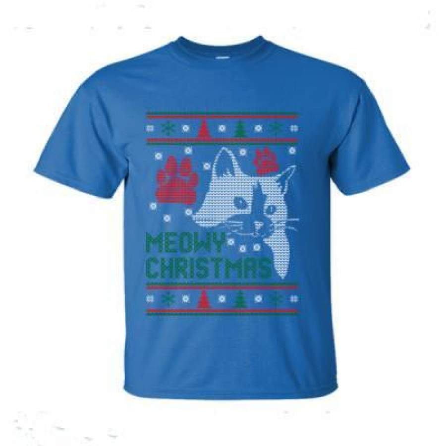 AGR Meowy Christmas Cat Ugly Christmas Sweater Xmas – Ultra-Cotton T-Shirt