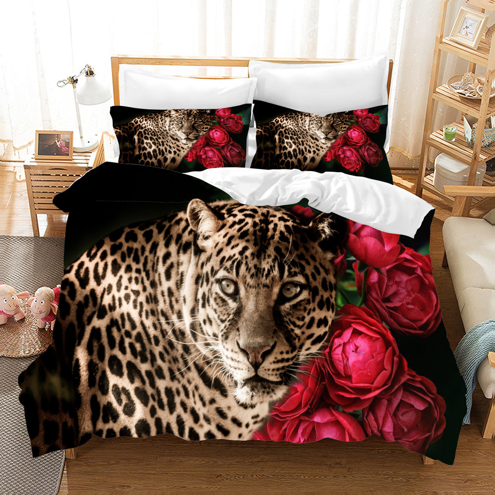 3D Leopard Rose Flower Quilt Cover Set Bedding Set Pillowcases 124