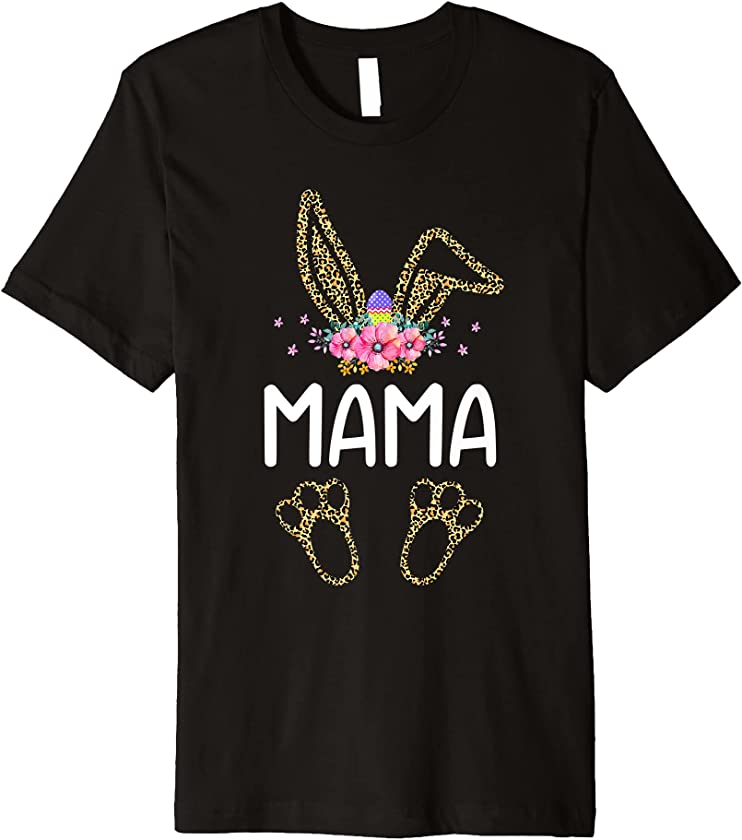 Easter Day Mama Bunny Leopard Print Flowers Family Premium T-Shirt