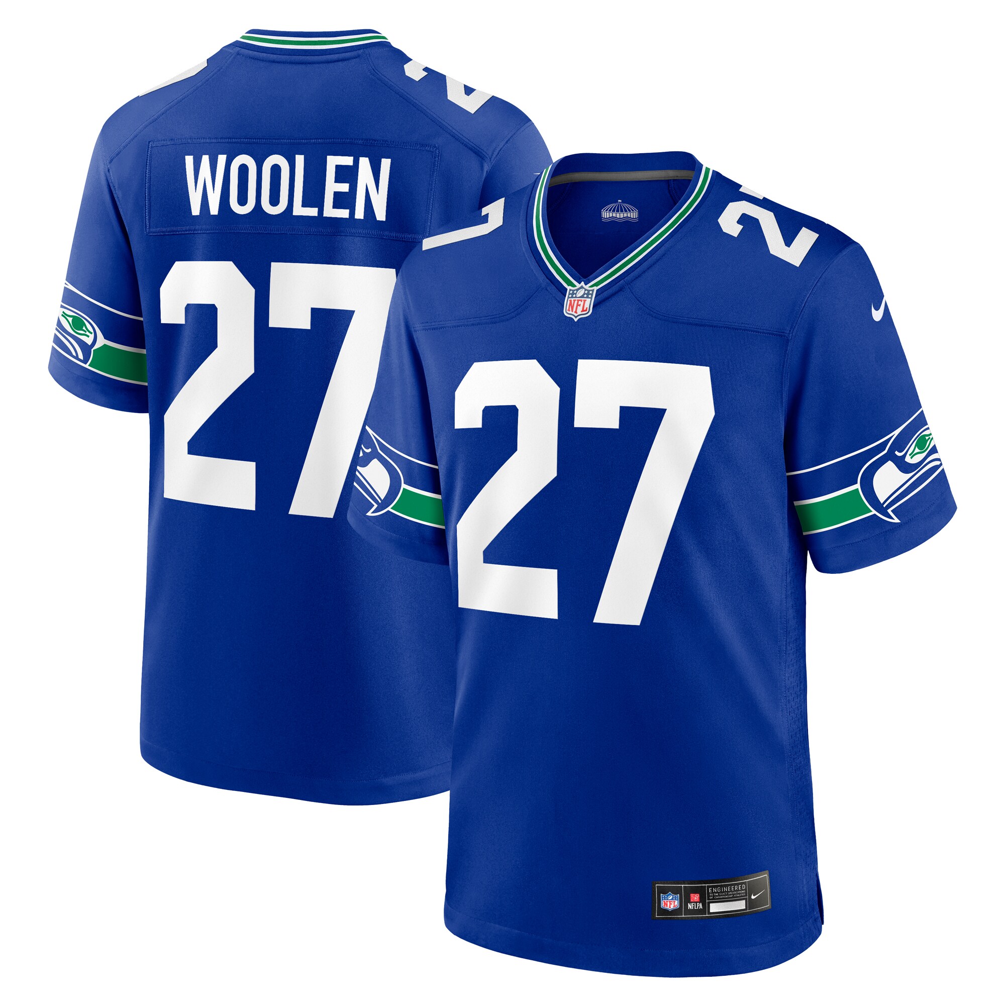 Men’s Seattle Seahawks Tariq Woolen Royal Throwback Player Game Jersey