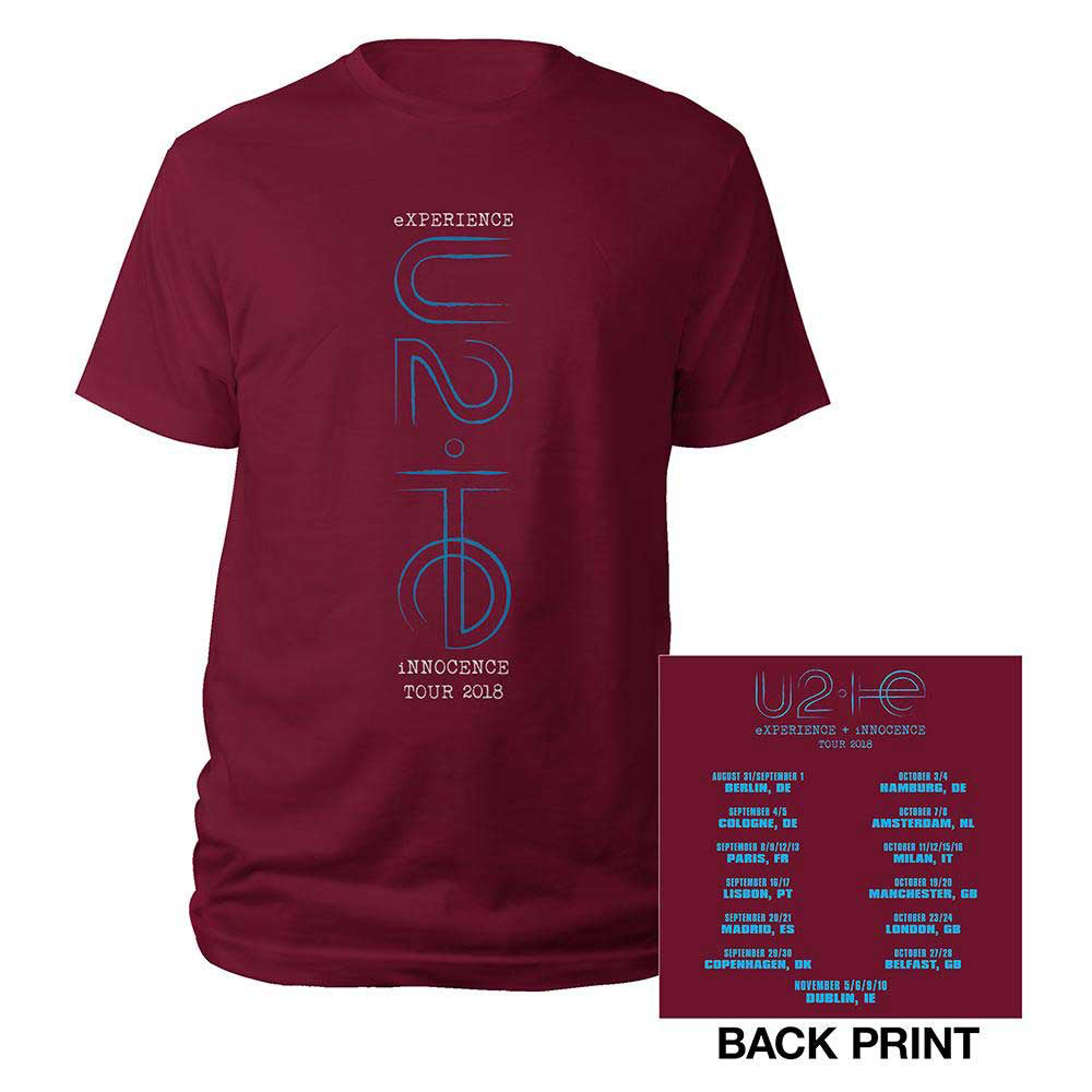 U2 – 1+E London Event 2015 Tour With Backprint-Ex Tour Limited Stock – Maroon T-Shirt