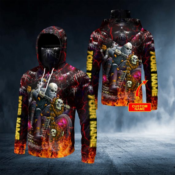 Racer Rider Biker Couple Love Skull Personalized 3D All Over Printed Bandana Hoodie Us Size