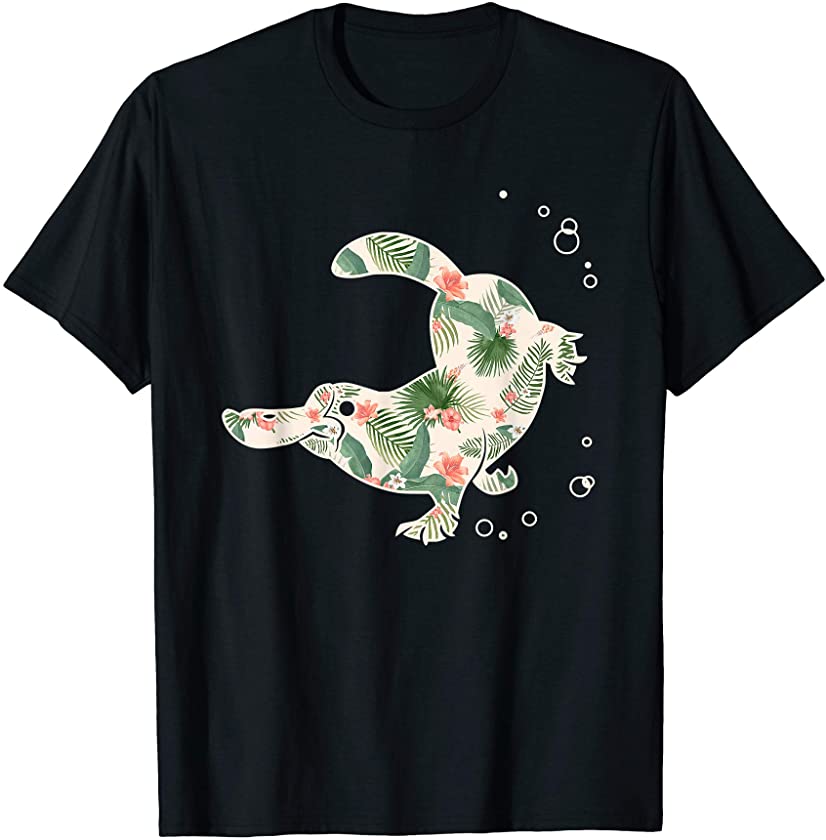 Platypus Flower Girl Print Floral Animal Hawaiian Women Gift T-Shirt