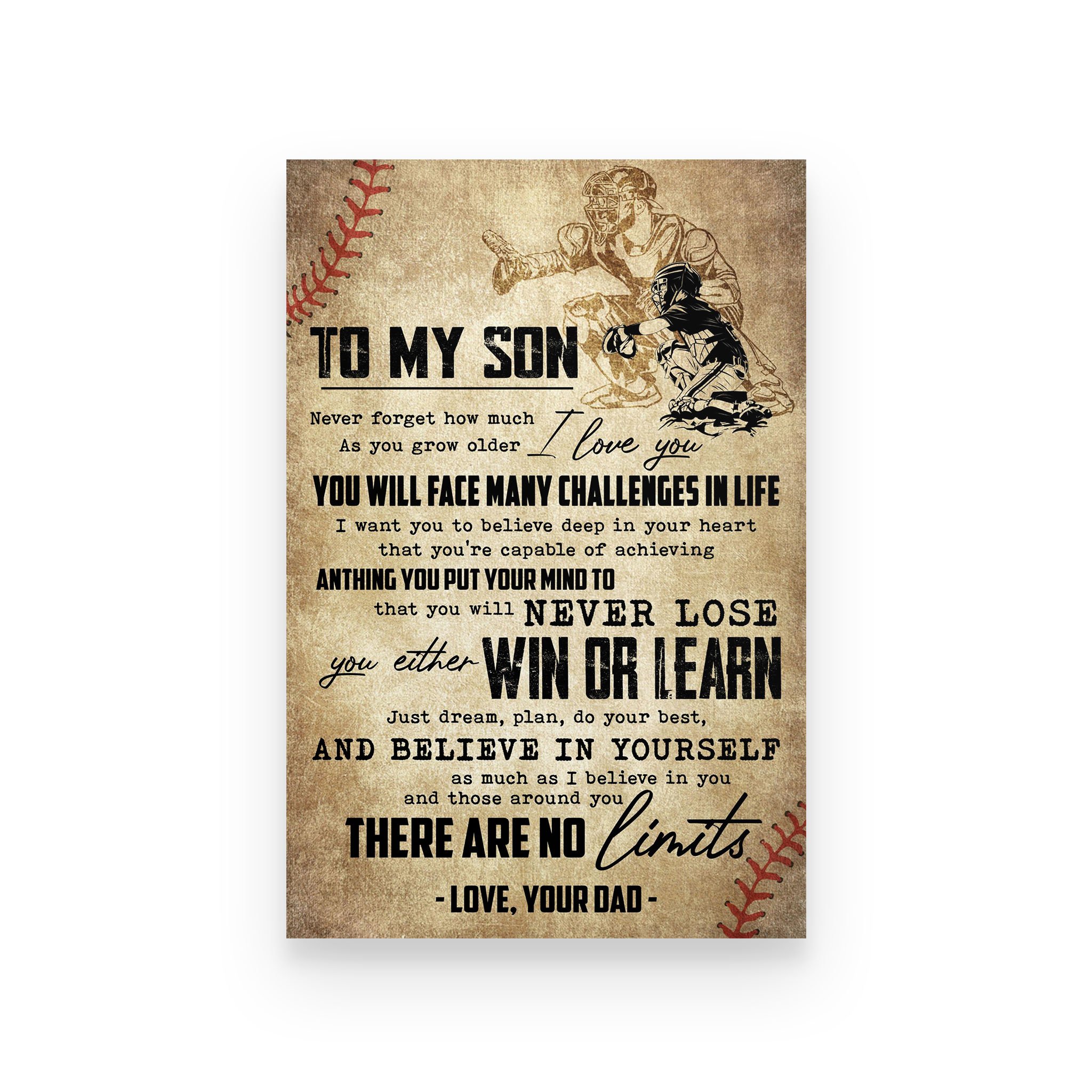 Baseball poster dad to son never forget how much I love you