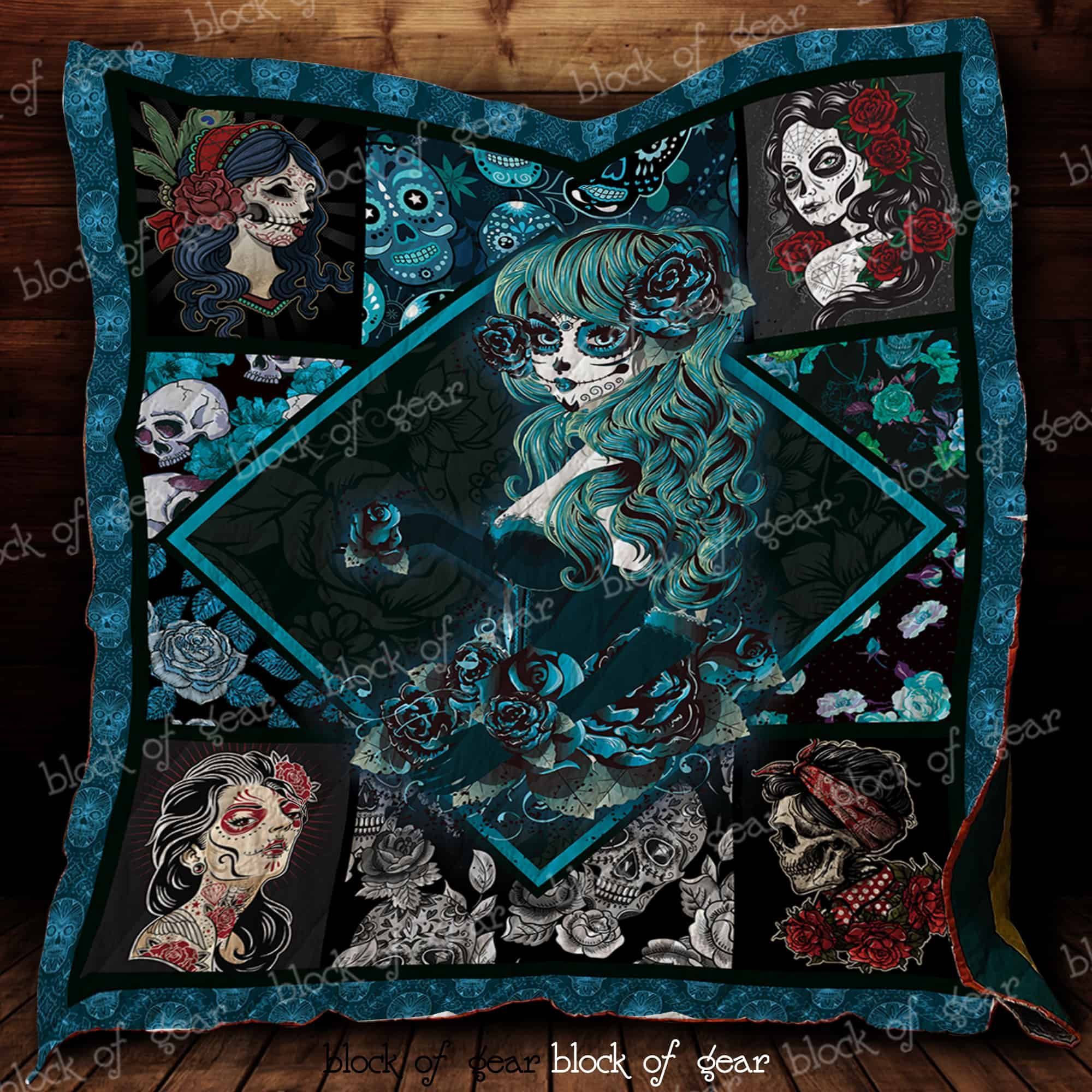 Blue Skull Girl Quilt D404