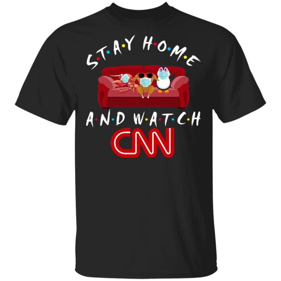 Stay Home And Watch CNN Funny Shrimp Turkey Penguin Sit On Sofa Shirt Matching CNN TV Show Lover Fans Gifts T-Shirt