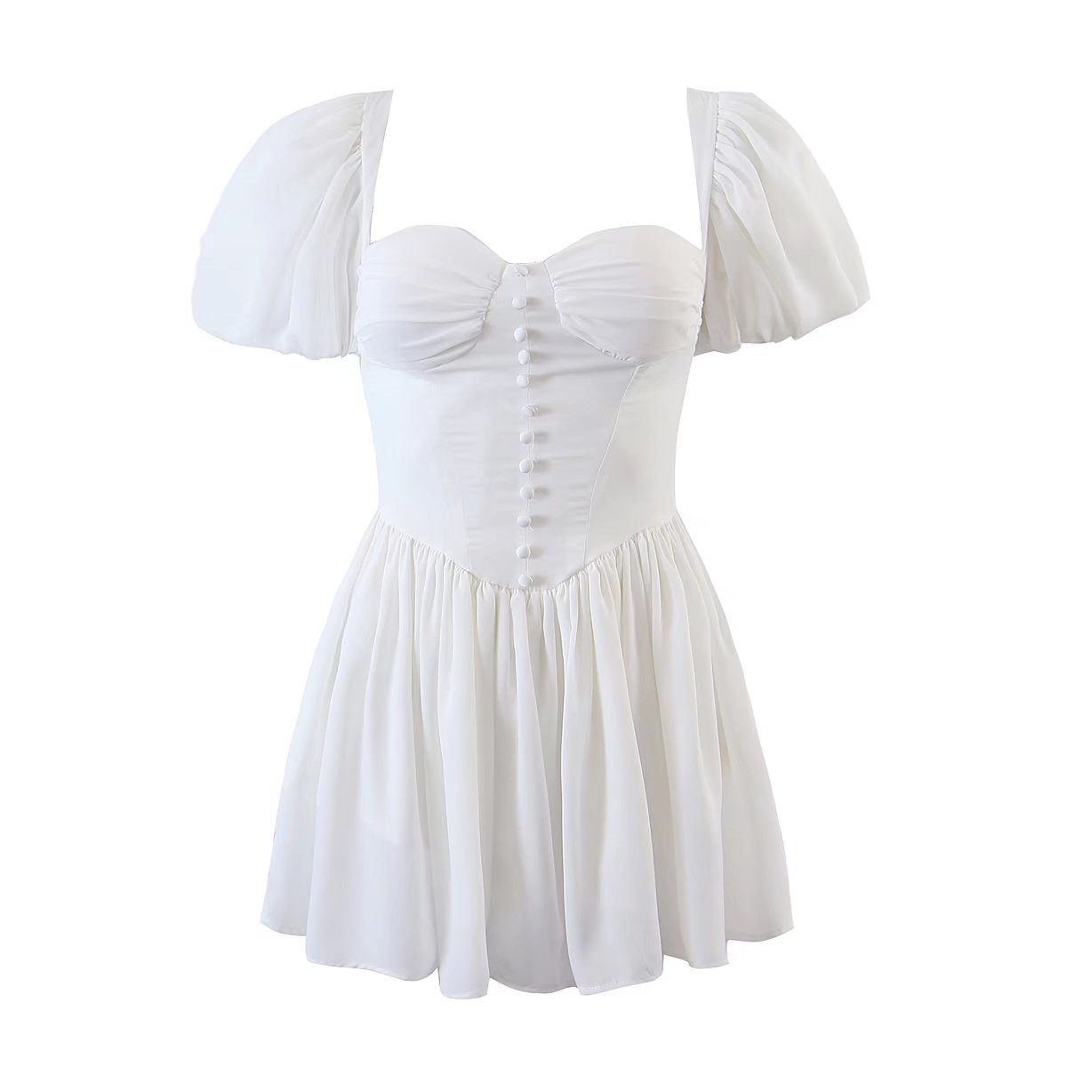 2022 Fashion Women White Corset Sexy Dress Vintage Puff Sleeve Elegant Ladies Princess Party Mini Dresses Skater Robe alx