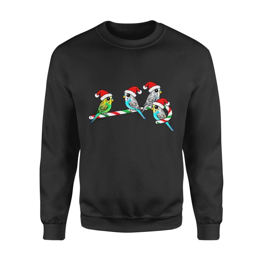 Christmas gift idea Santa Claus Budgies On Xmas Candy Cane Festive Holiday T-Shirt – Standard Fleece Sweatshirt